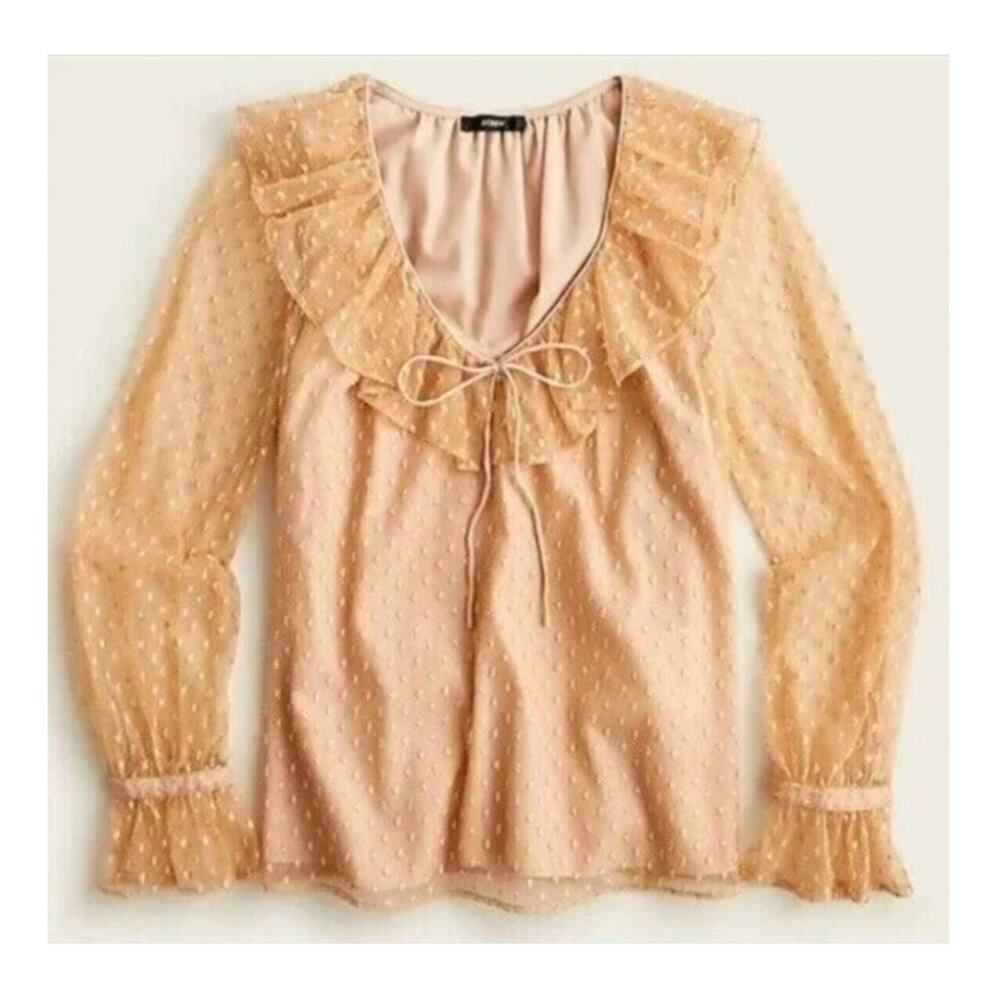 J. Crew Ruffle Neck Clip Dot Blouse in Bronzed Clay